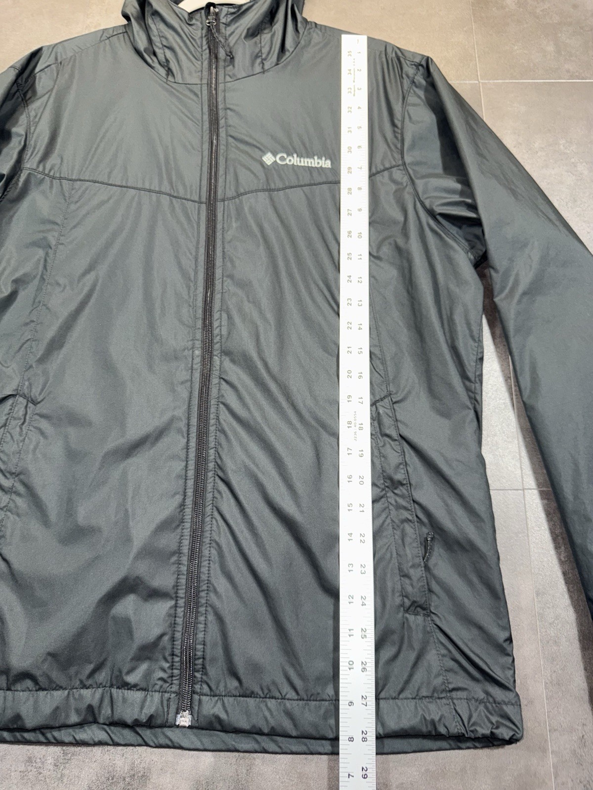 Columbia Mens Jacket Hooded Full Zip Pockets Logo Drawstring Logo Black Size M