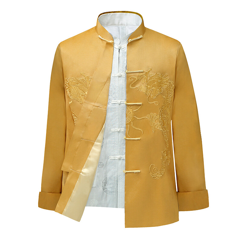 Men Traditional Chinese Tang Suit Coat Jacket Lungfu Martial Arts Uniform Dragon