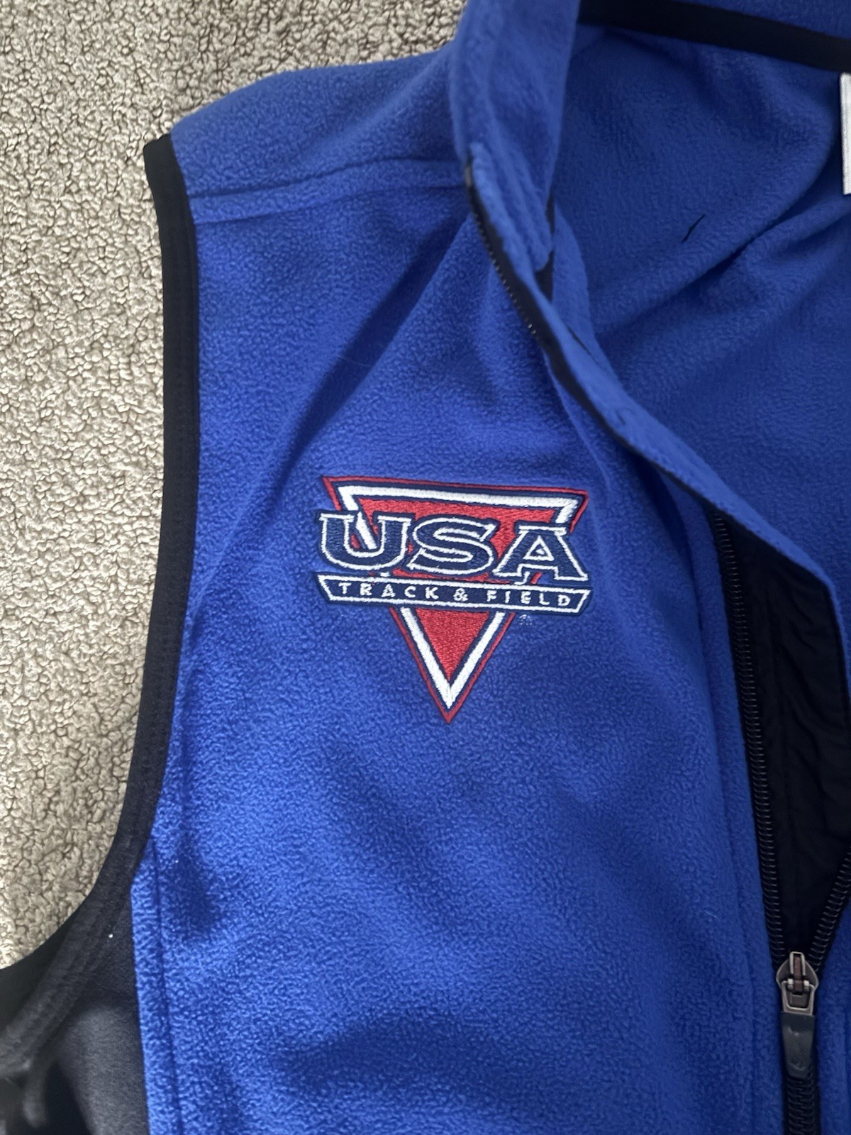 Vintage 1980s Nike Team USA Track Blue Fleece Zip Up Vest Size M
