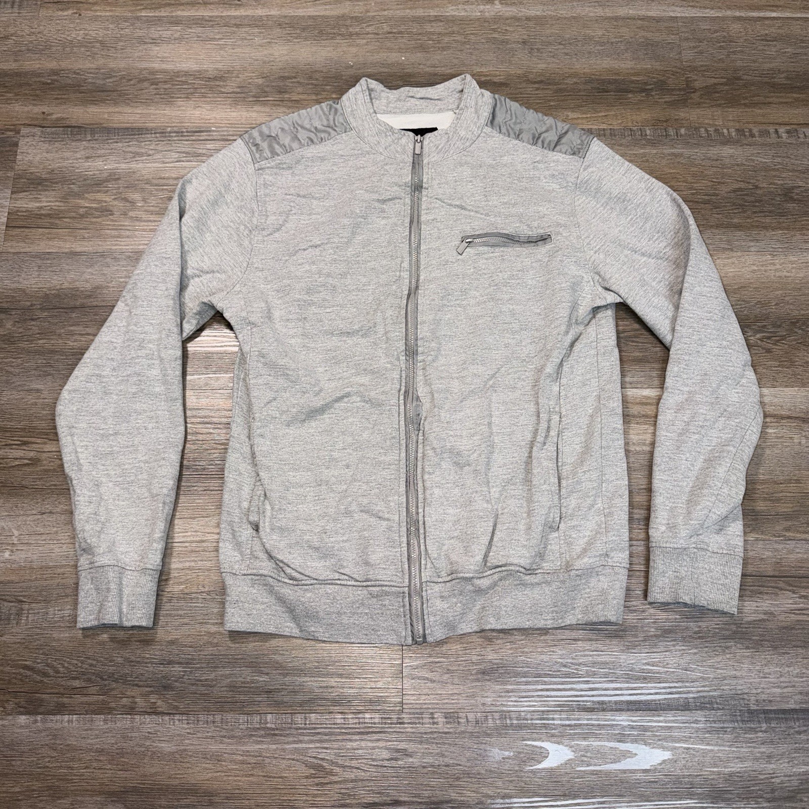 Structure Bomber Jacket Mens Medium Gray Full-Zip Quilted Design Shoulders Chest