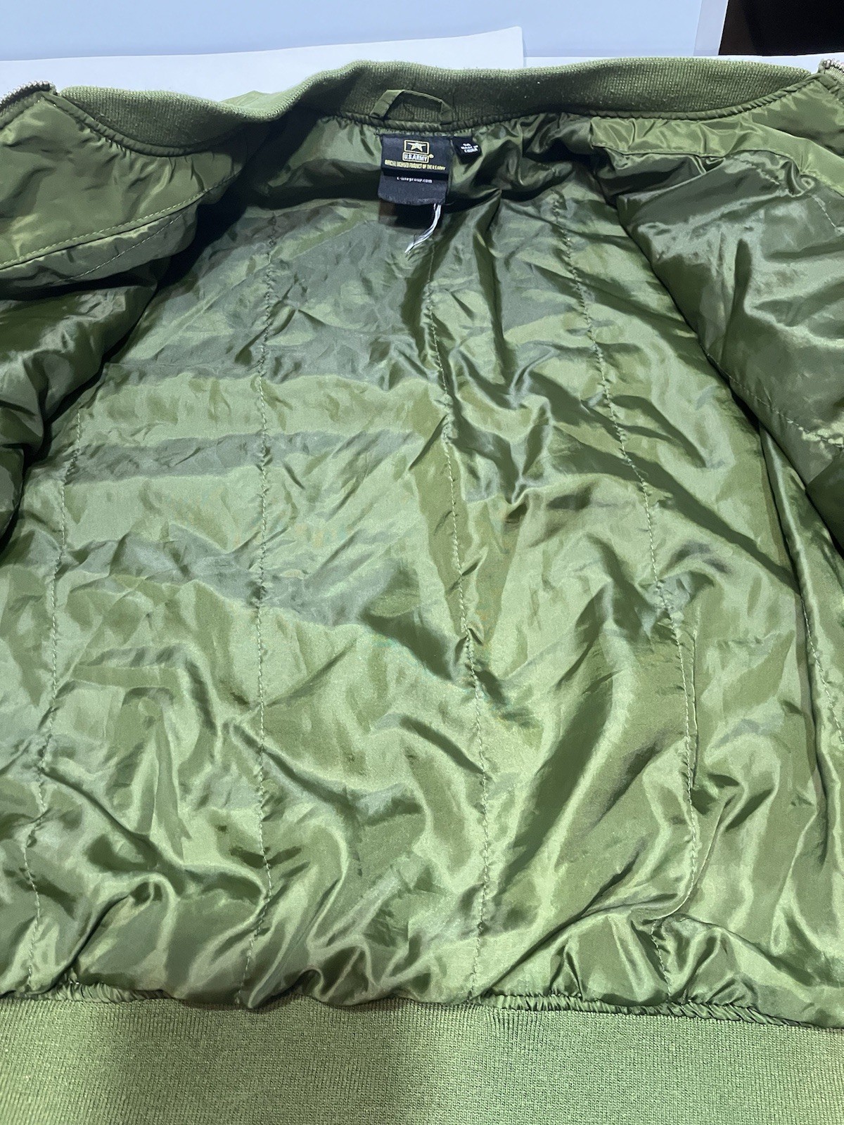 US Army Jacket Mens Medium Green Bomber Military Coat United States Flag Patch