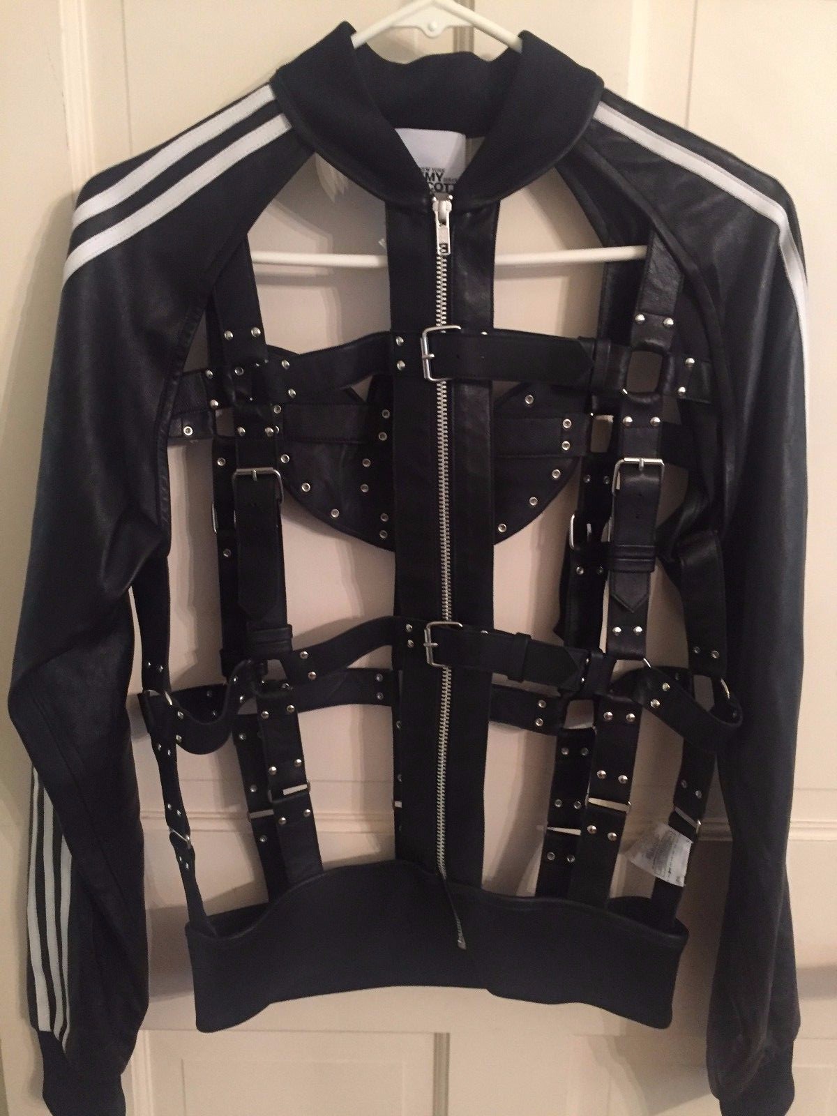Adidas Originals X Jeremy Scott JS Unisex Bondage Cage LEATHER Black Jacket LMT!