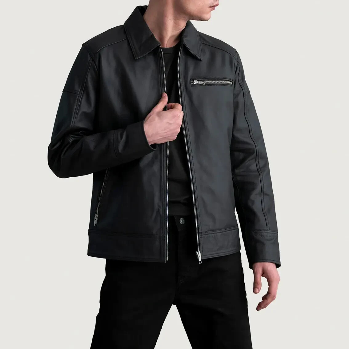 New Matte Black Cowhide Leather Biker Jacket for Men 100% Real Leather Jacket