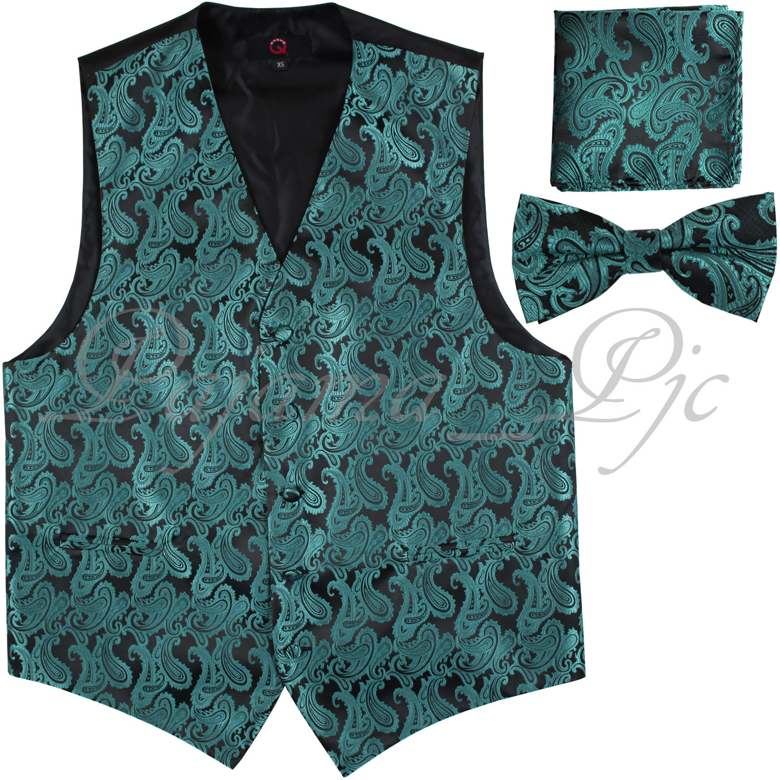 Green XS to 6XL Paisley Tuxedo Suit Vest Waistcoat & Pretied Bow tie Set Wedding