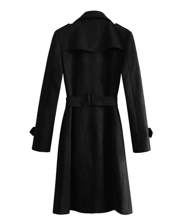 Vintage Suede Trench Coat Mens Mid Length Double-breasted Jacket Belted Parka