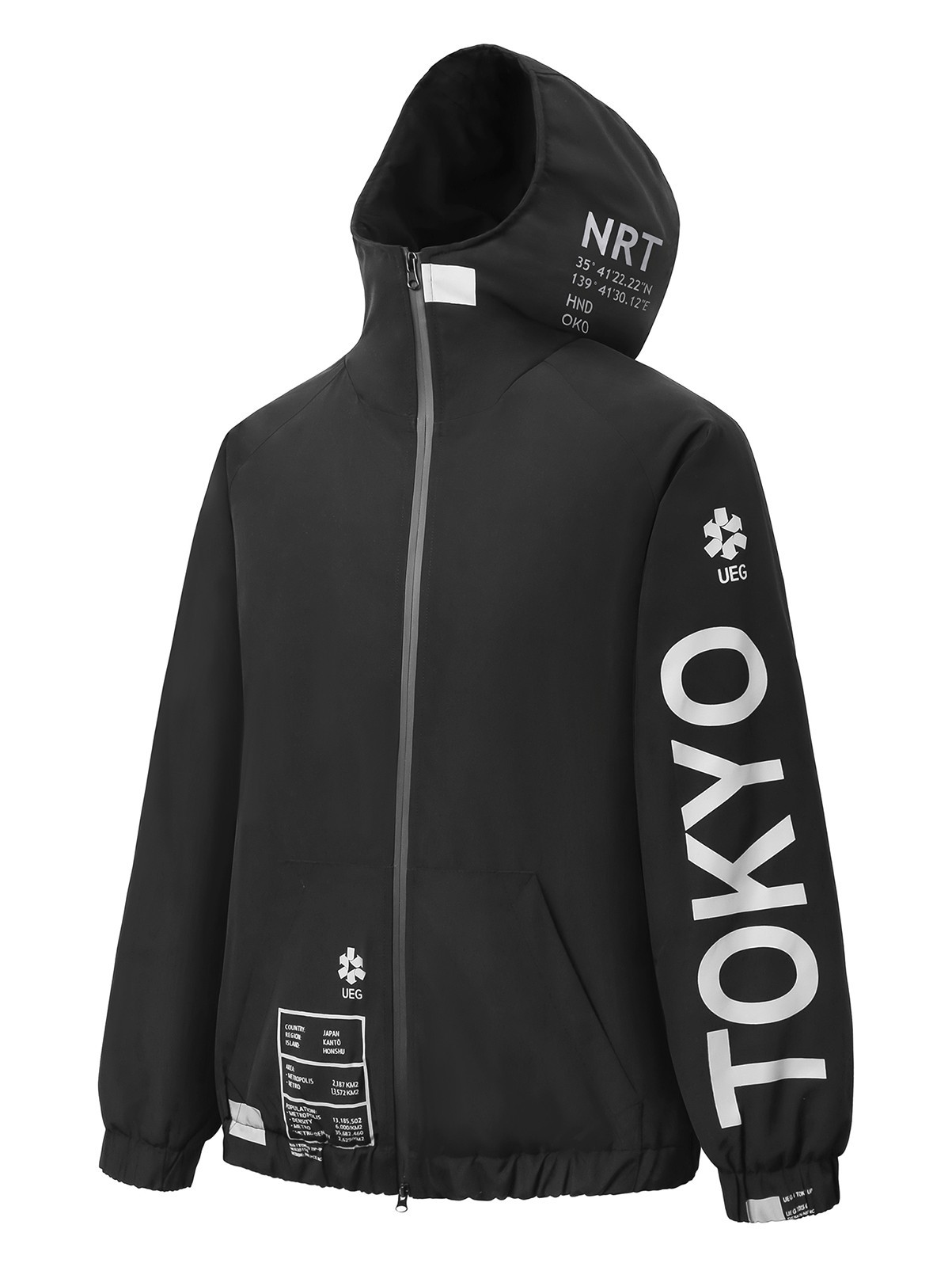 Niepce Men’s Techwear Streetwear Hooded Jacket Black Windbreaker Zip Up Coat