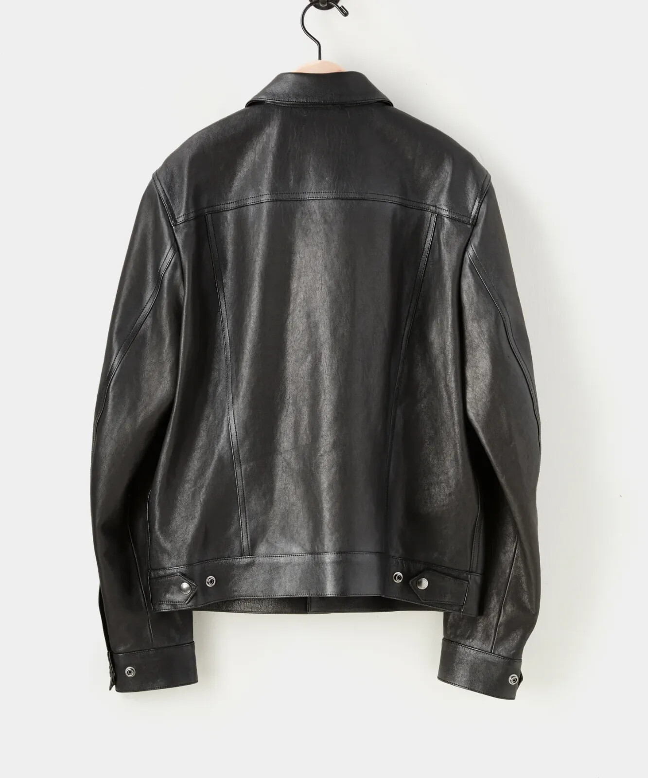 Men’s Black Lamb Leather Trucker Jacket Custom Made Size XS S M L XL 2XL 3XL 4XL