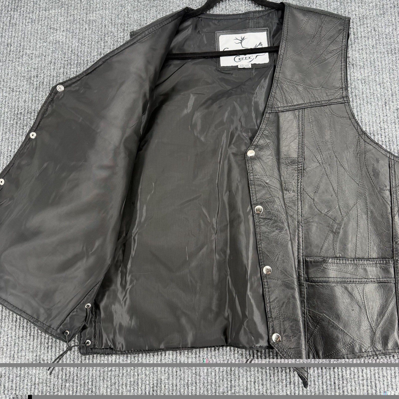 Vintage genuine leather vest mens XXXL black lace up biker 90s western moto