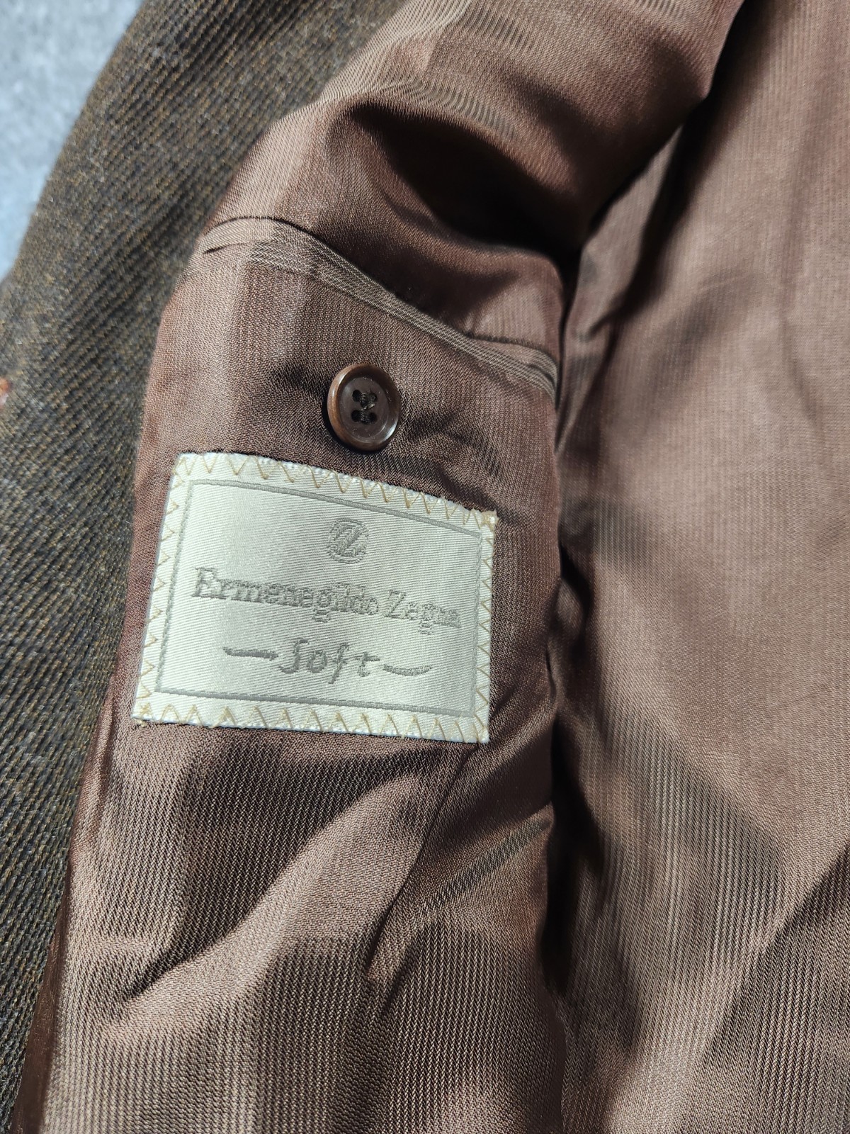 VTG Ermenegildo ZEGNA Overcoat Men 44 EU 54 Brown Herringbone Tweed Long Jacket
