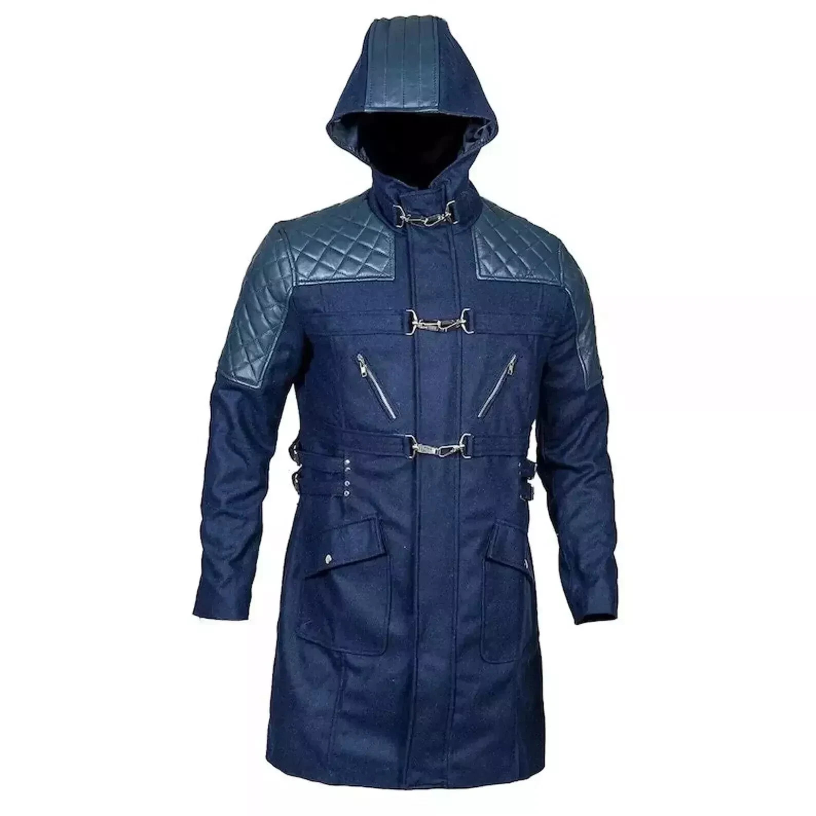 Men’s New Style Devil May Cry 5 DMC Nero Blue Long Trench Coat Hooded Jacket