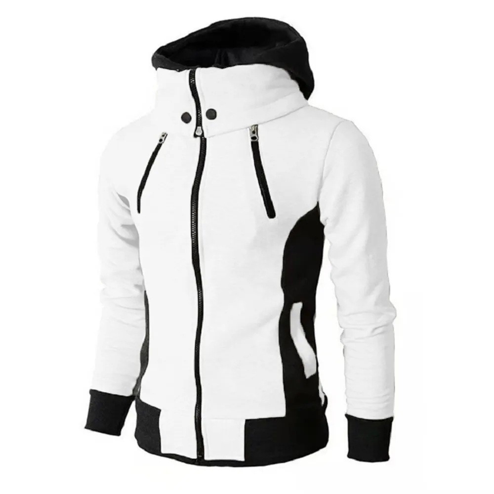 Men’s Zip UP Hooded Jacket Fake Two Piece Sports Cardigan Casual Slim Sweatshirt