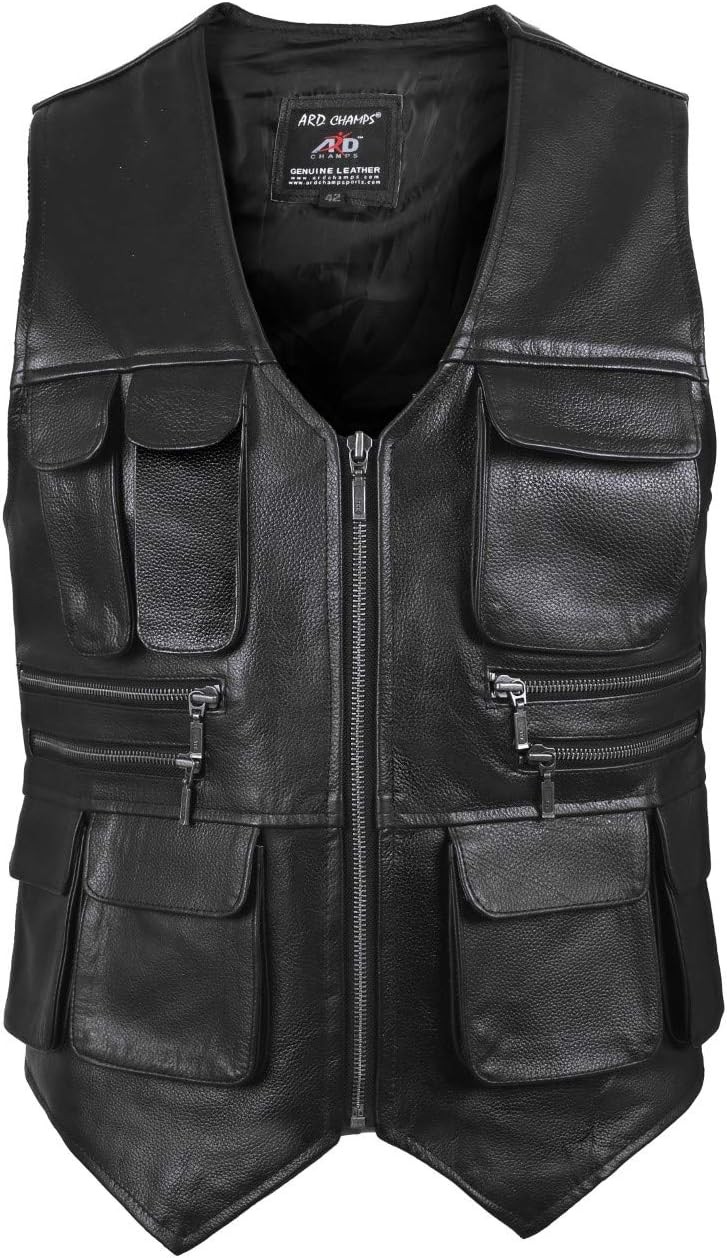 ARD™ Genuine Cowhide Leather Men’s Vest – Multi-Pocket Fishing & Photograph Vest