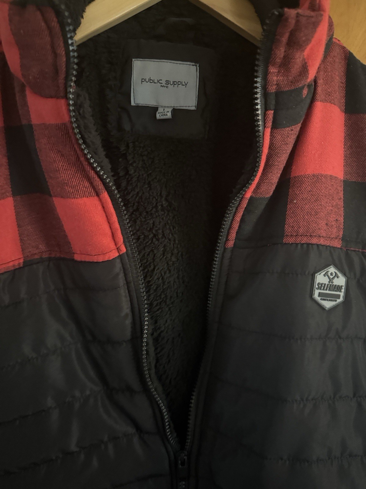 Black Puffer Jacket Mens Large Fleece Sherpa Public Supply