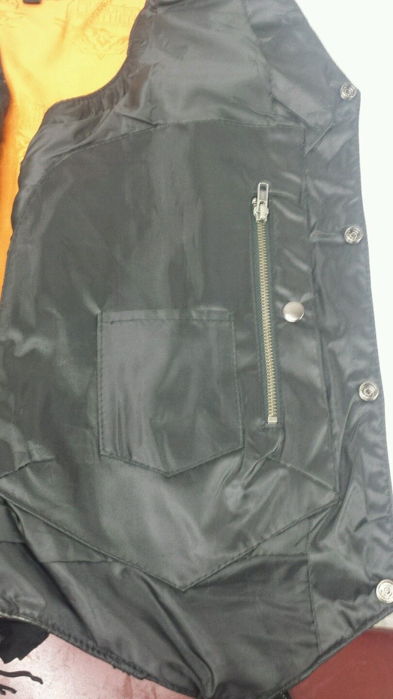 MEN’S MOTORCYCLE 10 POCKET DISTRESSED BROWN LEATHER VEST WITH 2 GUN POCKETS