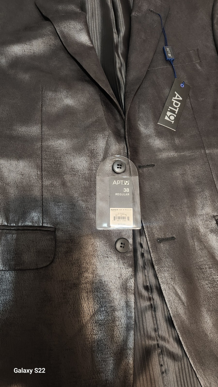 Apt. 9 Men’s Black Leather 1 Piece Suit 38 Regular 2-Button Lined Notch