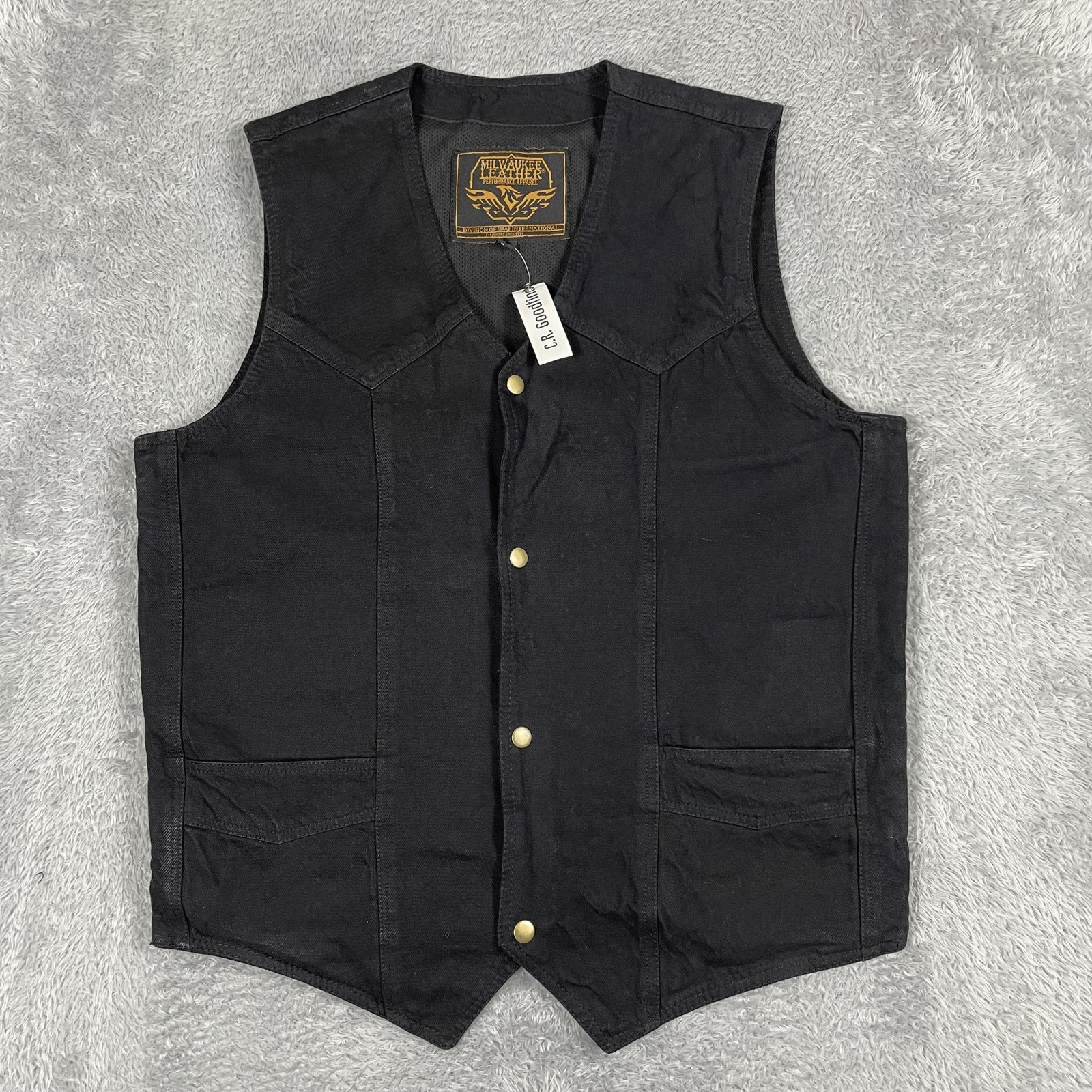 Milwaukee Leather Zane Denim Vest Mens Large Black Biker Concealed Carry Moto