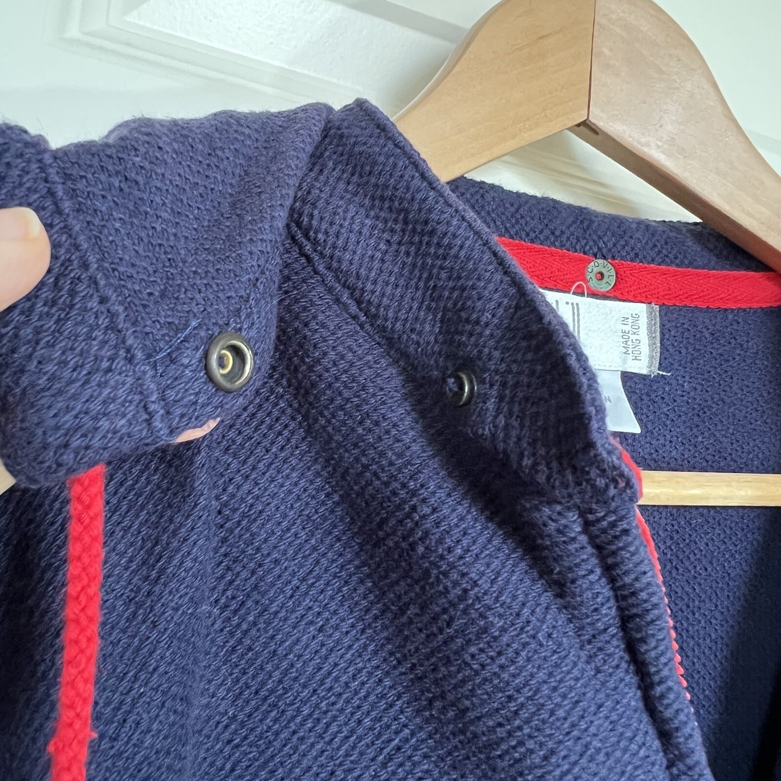 VTG Dunhill Full Zip Jacket Mens M Navy Blue Red Hooded Waffle Knit Hong Kong