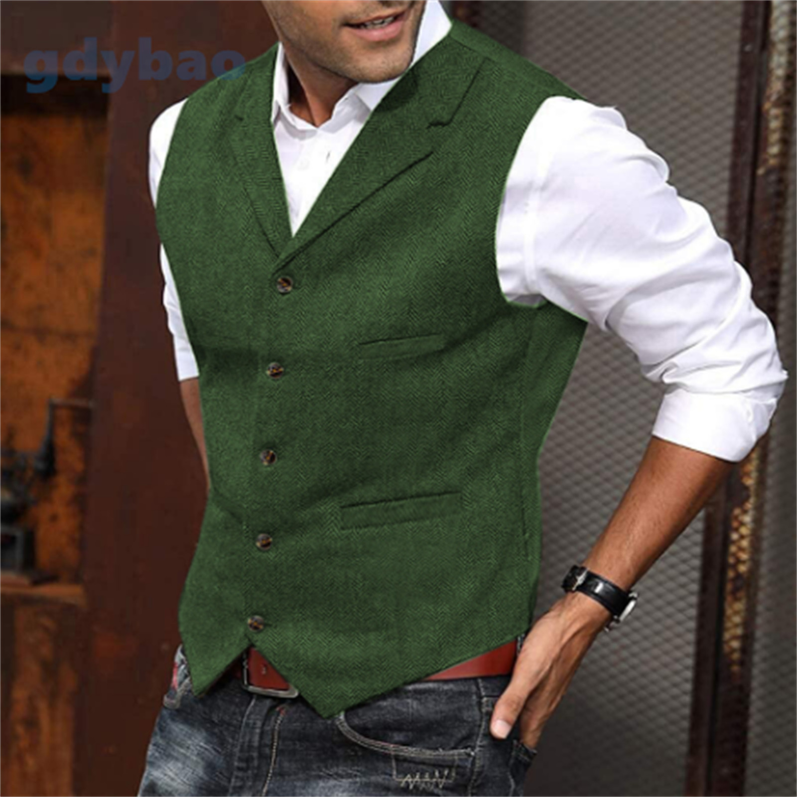 2023 Mens Suit Vintage Tweed Vest Herringbone Waistcoats Wedding Retro Wool