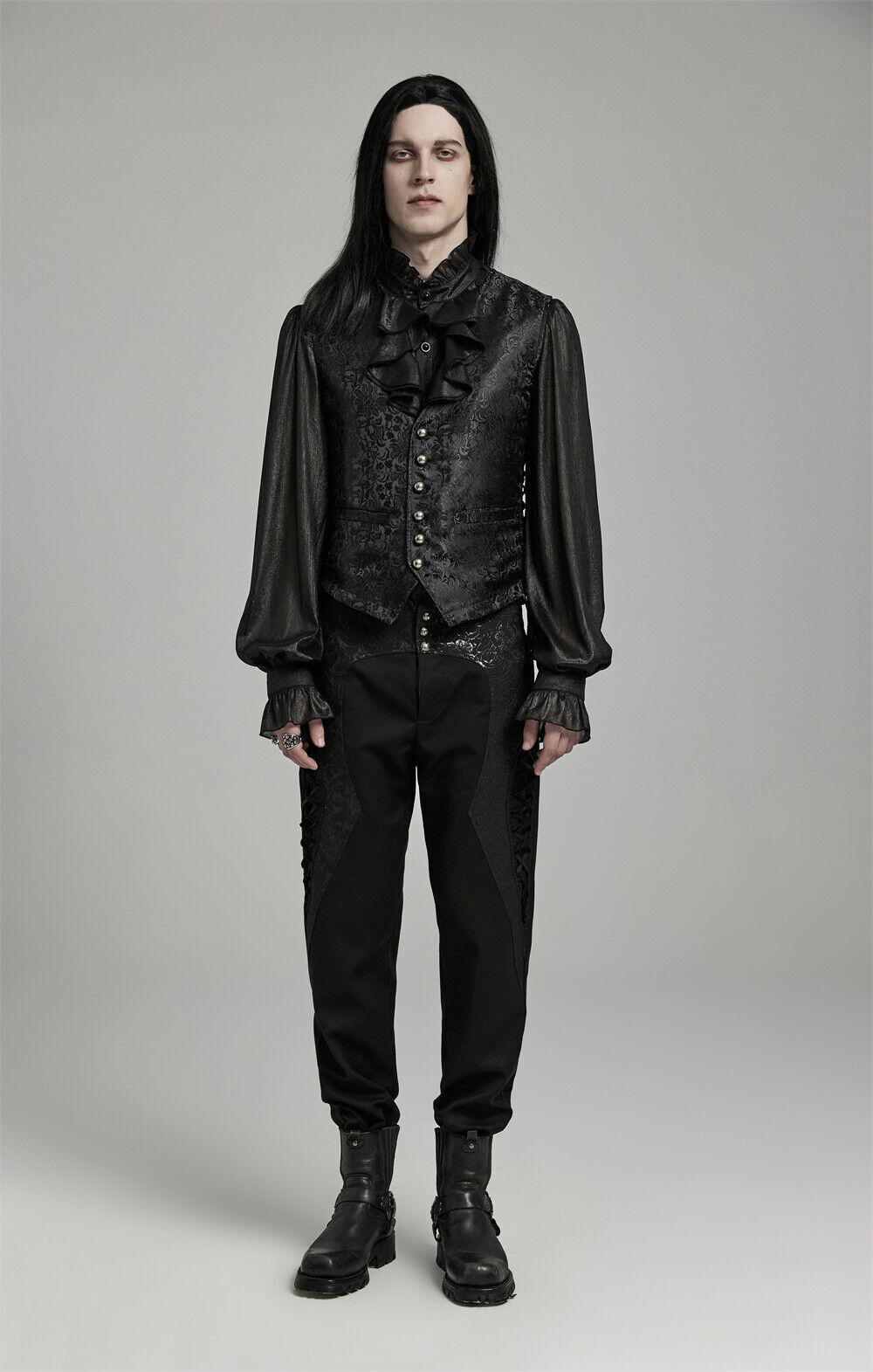 PUNK RAVE Men Black Steampunk Gothic Vampire Visual Jacquard Vests Waistcoat