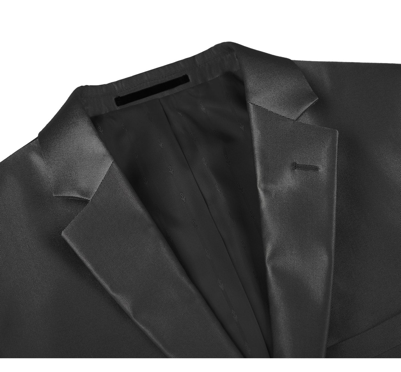 207-1 Men’s Sharkskin Italian Styled Two Piece Black Suit