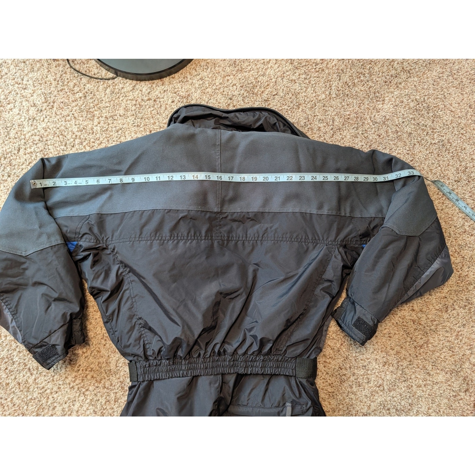 Columbia Vintage 1Pc Ski Suit Mens S Black Blue Trim Belted One Piece Snowsuit