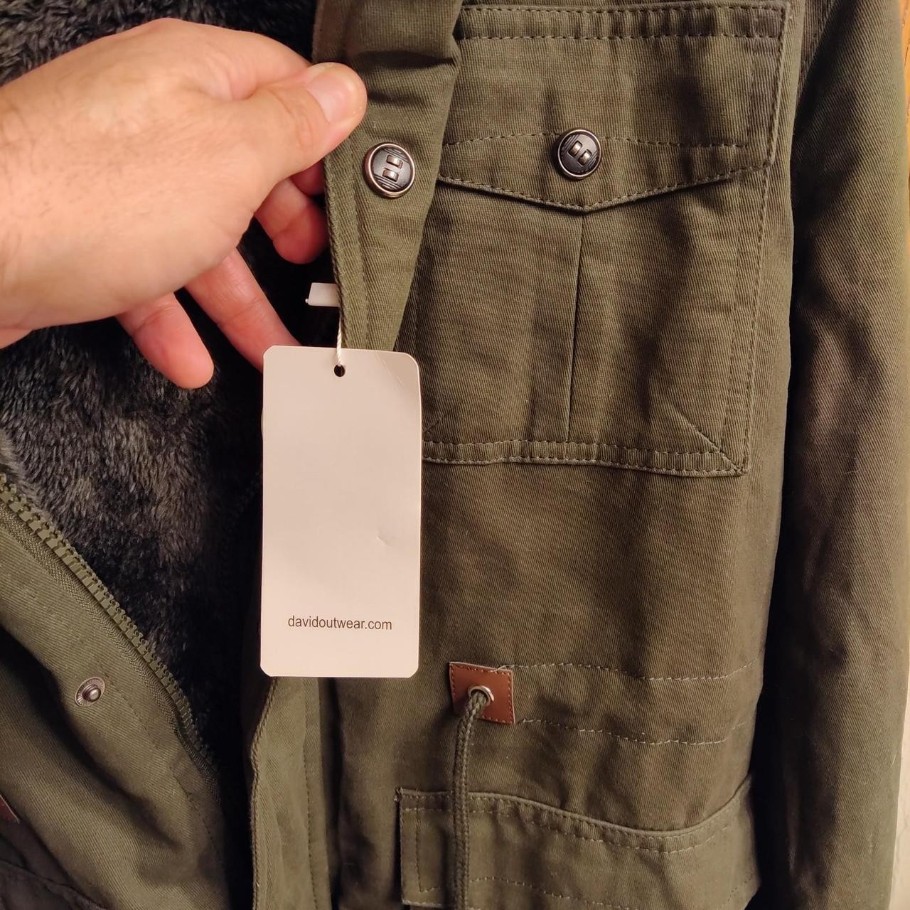 David Outwear Green Jacket Zip Button Drawstring Men’s XL Mid-Length Military