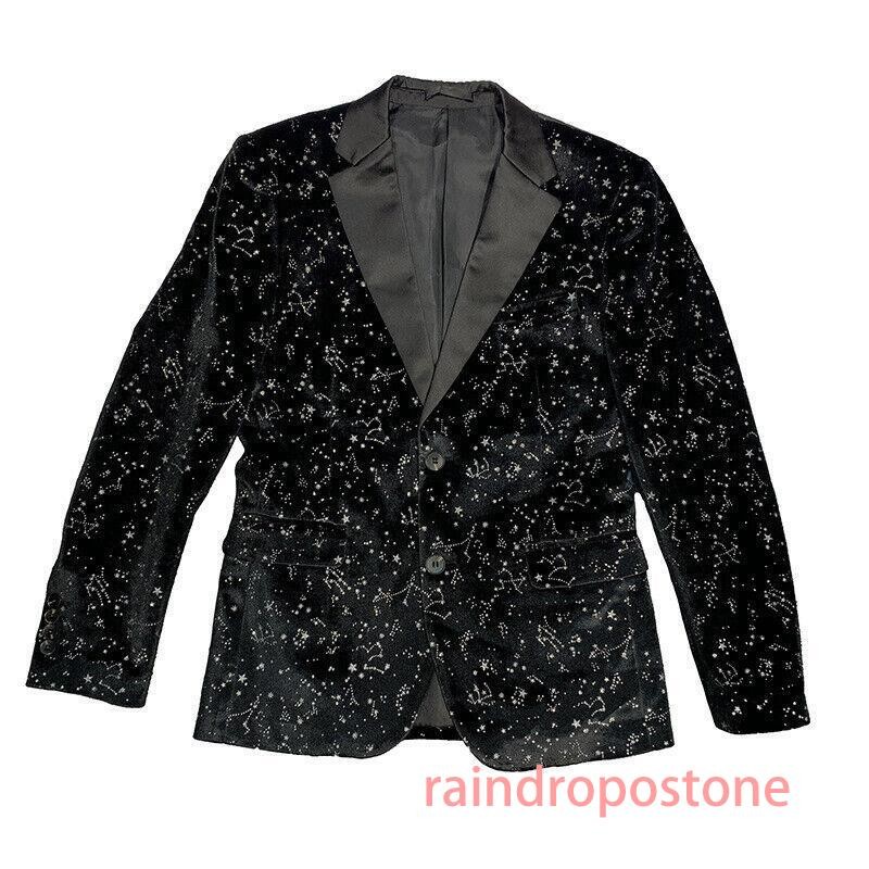 Men’s Spring Slim One Button Sequined Suit Night Club Coat Stage Black Blazer