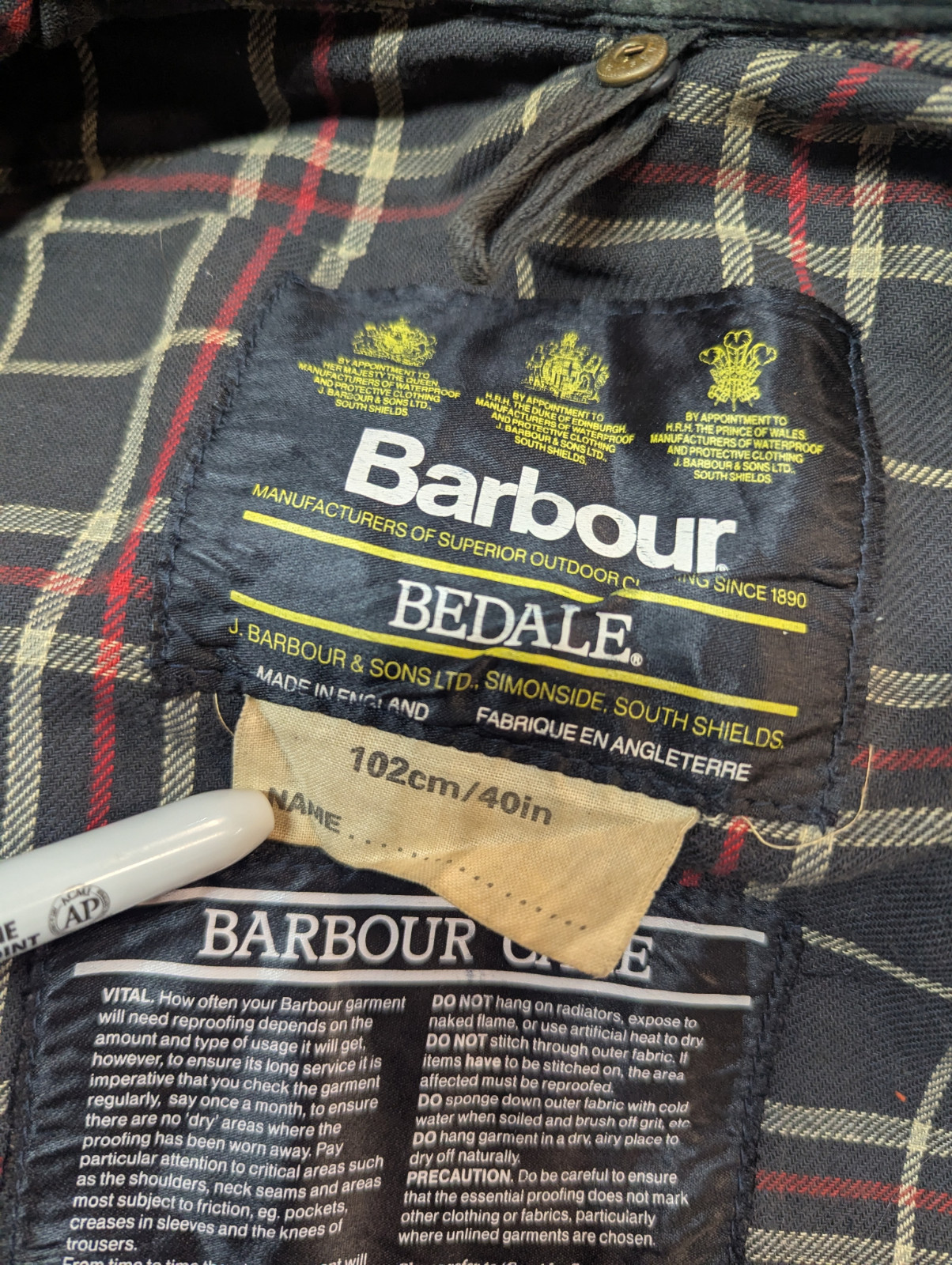 Barbour A105 Bedale Vintage Made in England Wax Jacket Size C40/102cm #425