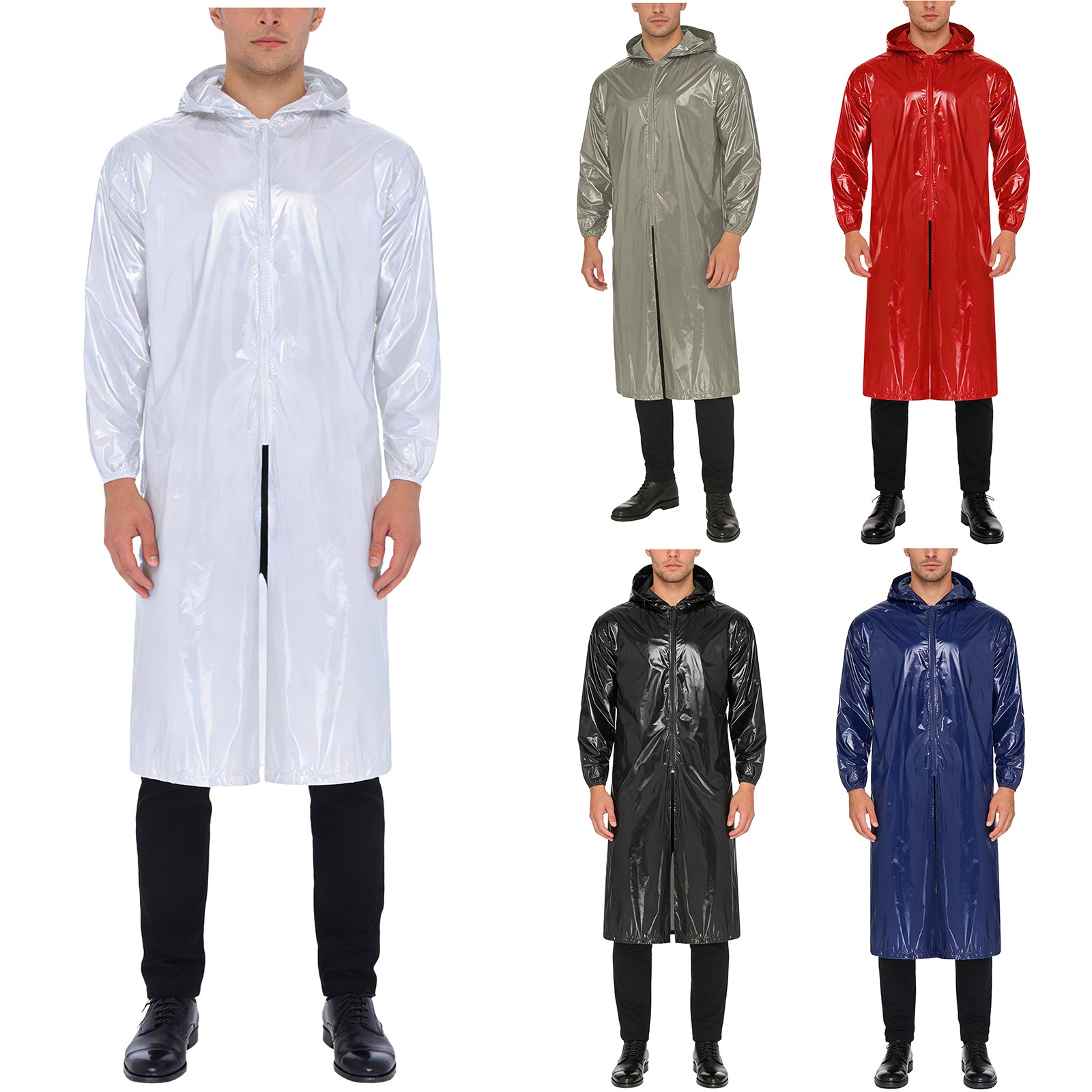 US Men Raincoat Jacket Tracksuit Waterproof Hooded Overcoat Long Sleeve Workwear