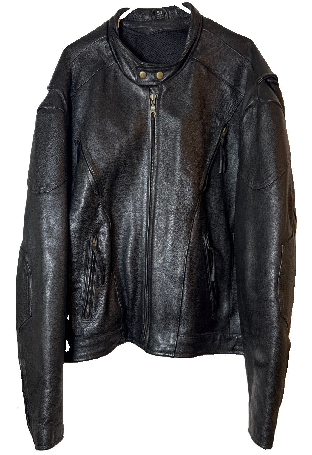 VTG Leather Motorcycle Jacket Mens 50 Black Biker Pakistan YKK Padded Lace Up