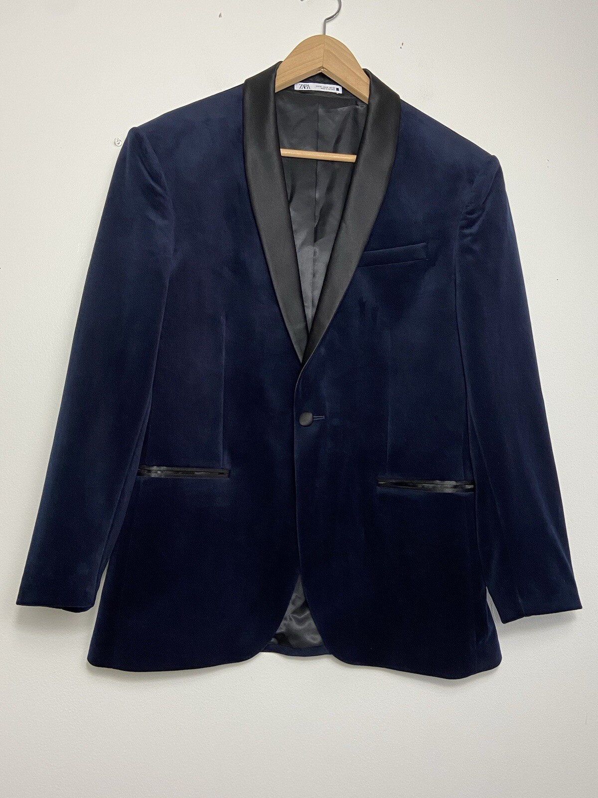 Zara Man Navy Velvet Blazer Jacket Tuxedo Men Dinner Evening Tux – Size 44 EUC