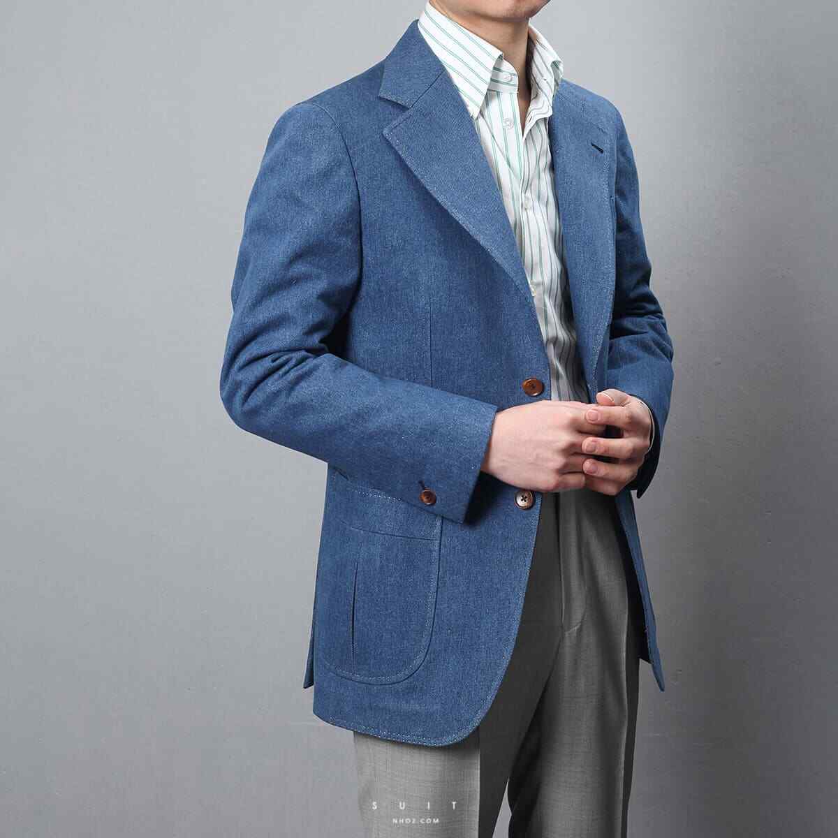 Denim Men Suits Single Breasted Jacket Notch Lapel Blazer Business Casual Wear