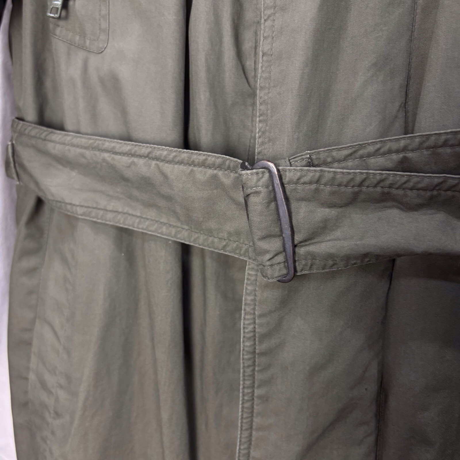Vintage Duck Down Feathers Long Parka Men M EU 40 Belted 80s Army Green Military