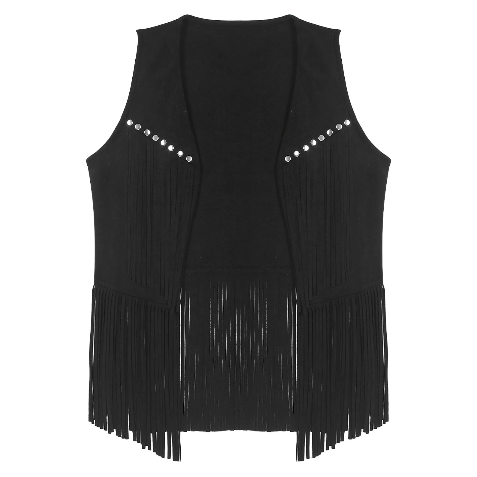 Mens Faux Suede Tassel Vest Western Cowboy Vest Fashion Rivets Fringe Waistcoat
