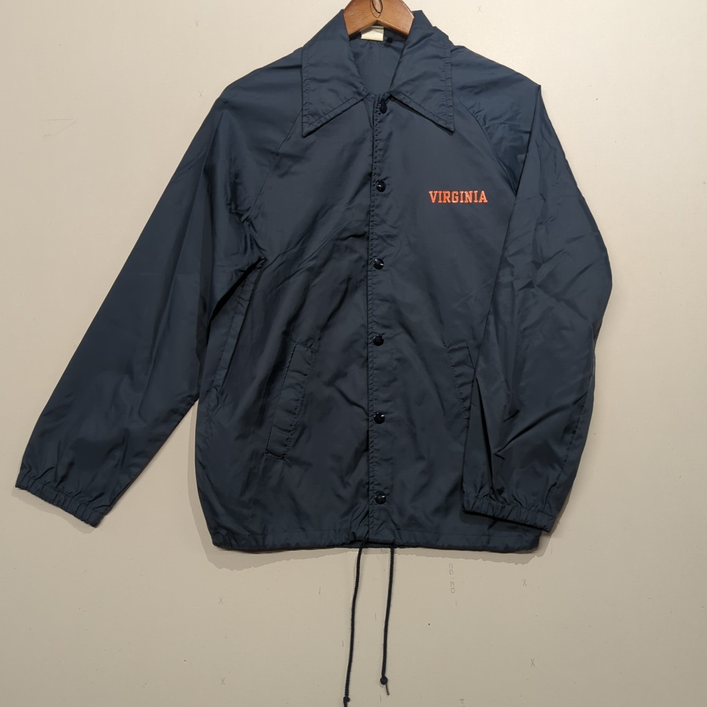 Vintage University Of Virginia UVA Coaches Jacket Navy Snap Button Drawstring S