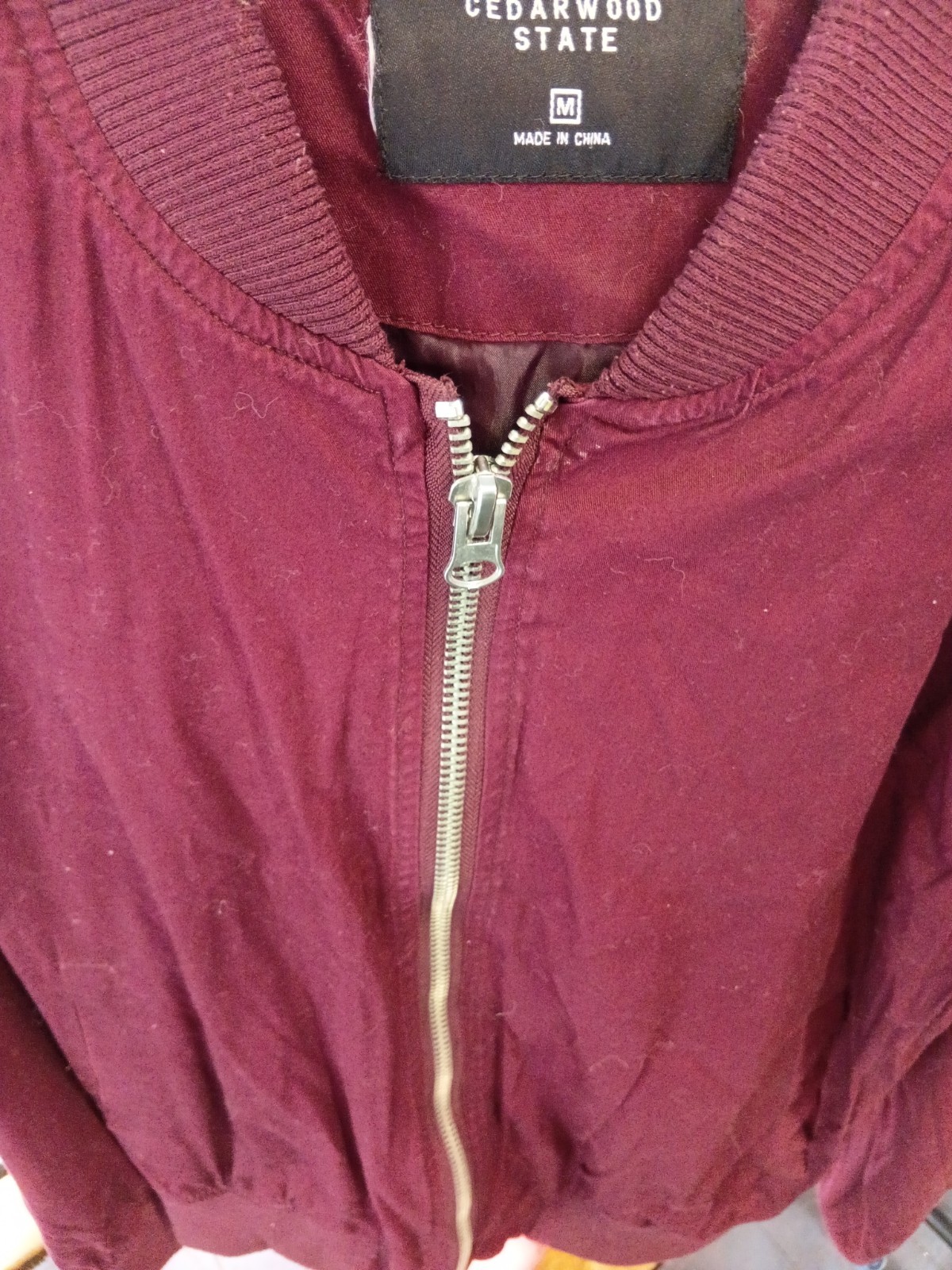 Burgundy lightweight full-zip bomber jacket with ribbed Collar ACU-754