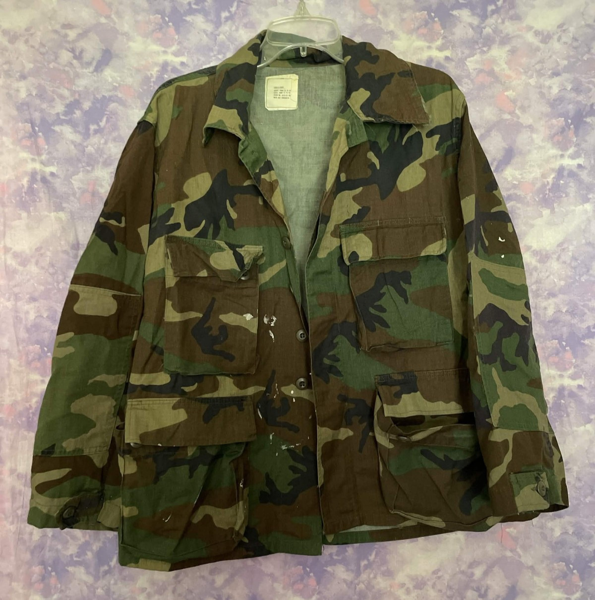 US ARMY SURPLUS COMBAT COAT WOODLAND PATTERN COTTON LARGE X-SHORT MENS JACKET