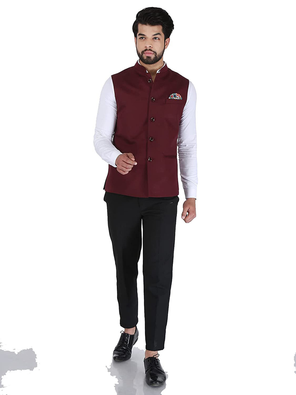 Maroon Solid Jacket Festival Wear Occasion Wear Jackets and Vests Partywear