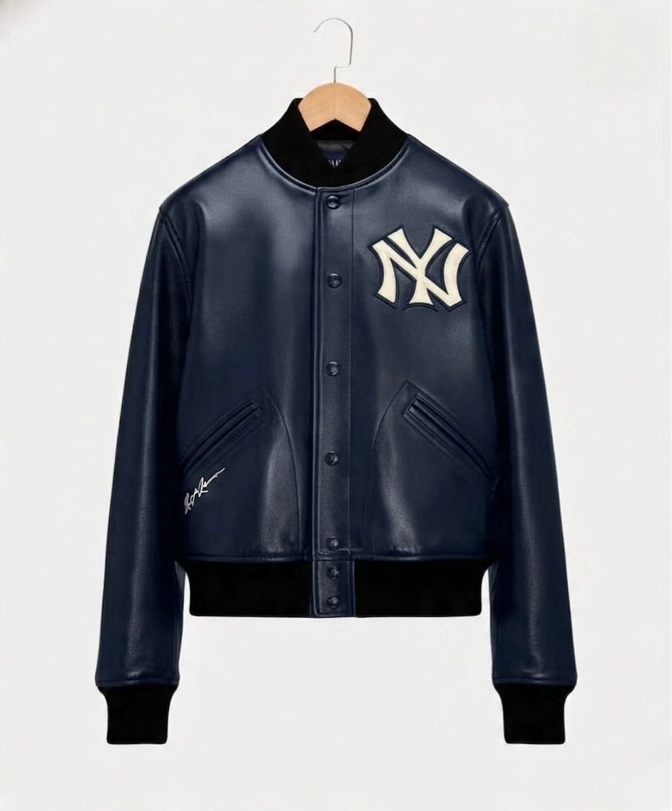 Black Leather Varsity Jacket NY Streetwear Urban Baseball Letterman Coat