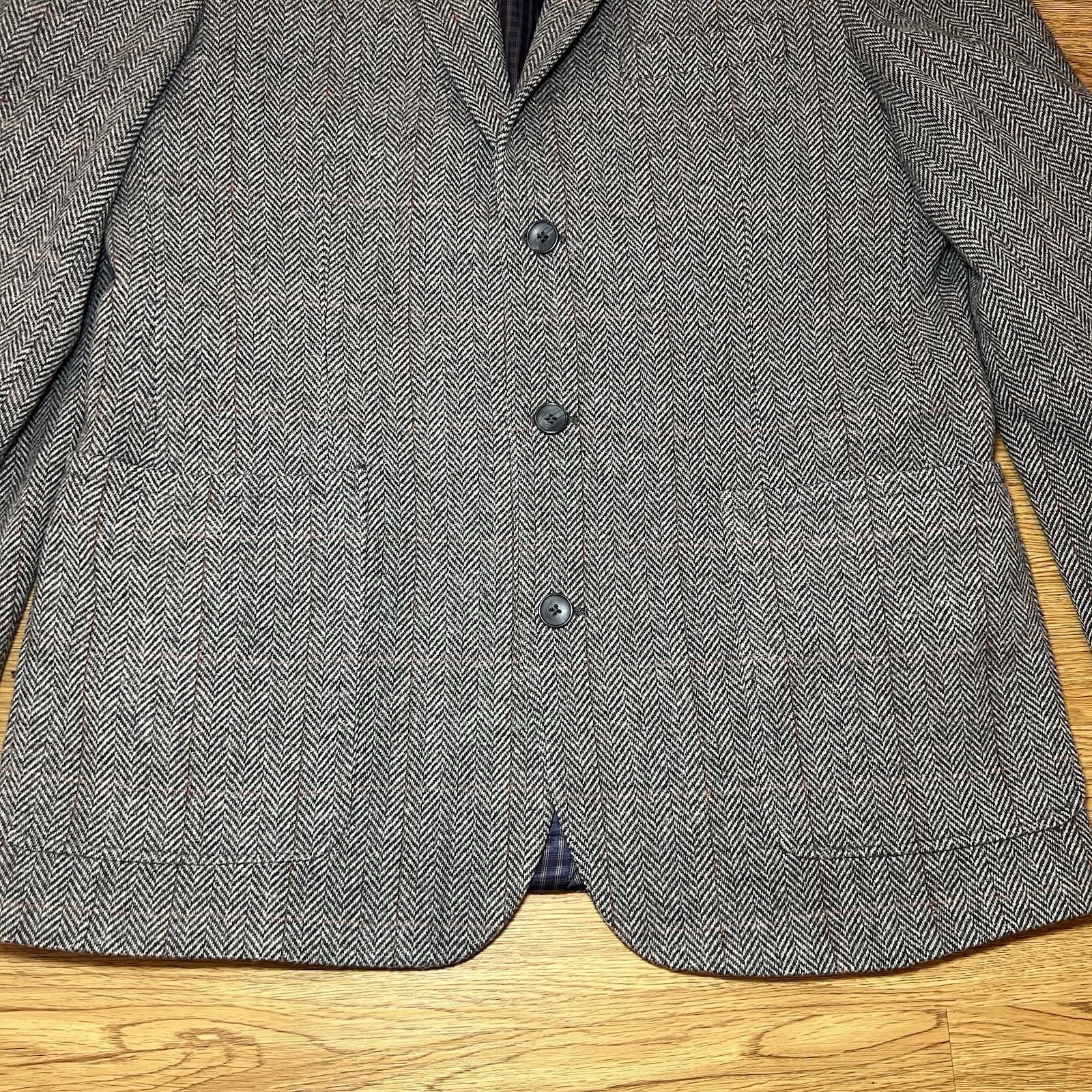 Joe Joseph Abboud Mens 44L Brown Herringbone Wool Sport Coat Blazer Elbow Patch