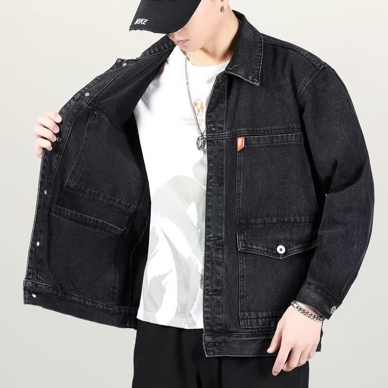 Mens Vintage Washed Denim Button Up Cargo Trucker Jacket Coat M-5XL