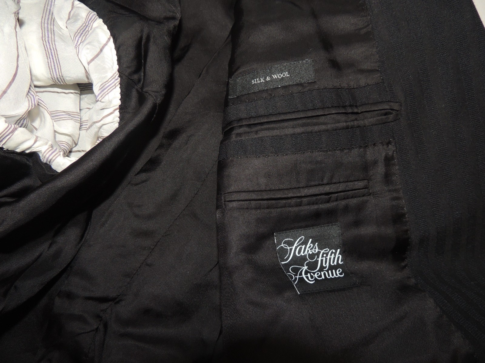 Ermenegildo Zegna Black Stripe Silk & Wool Formal Tuxedo Jacket Coat Size 44 R