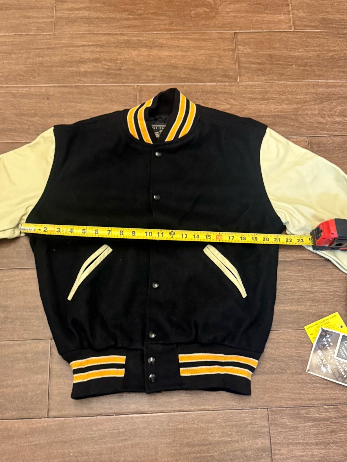 NWT Holloway Wool Varsity Jacket With Genuine Leather Sleeves Black Yellow Sz S