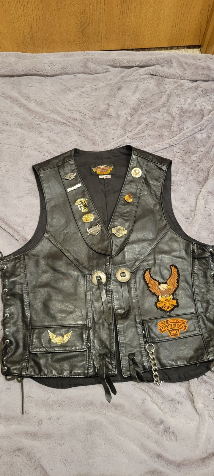 Harley-Davidson Leather Vest Men’s size Large Black Side-Lace with Pockets HD