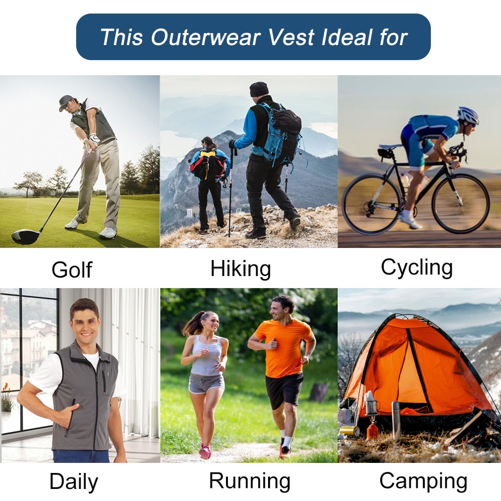 Windproof Mens Jacket Vest Softshell Sleeveless Sport Travel Golf Pcoket Outwear