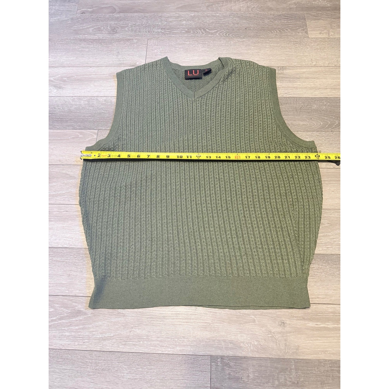 Linea Uomo Sweater Vest Mens XL Green V-Neck Cable Knit Textured Polyester