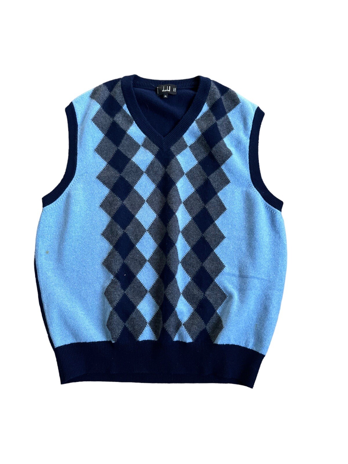 Vintage Dunhill 100% Cashmere Vest Blue Grey Sleeveless Golf Men Size XL