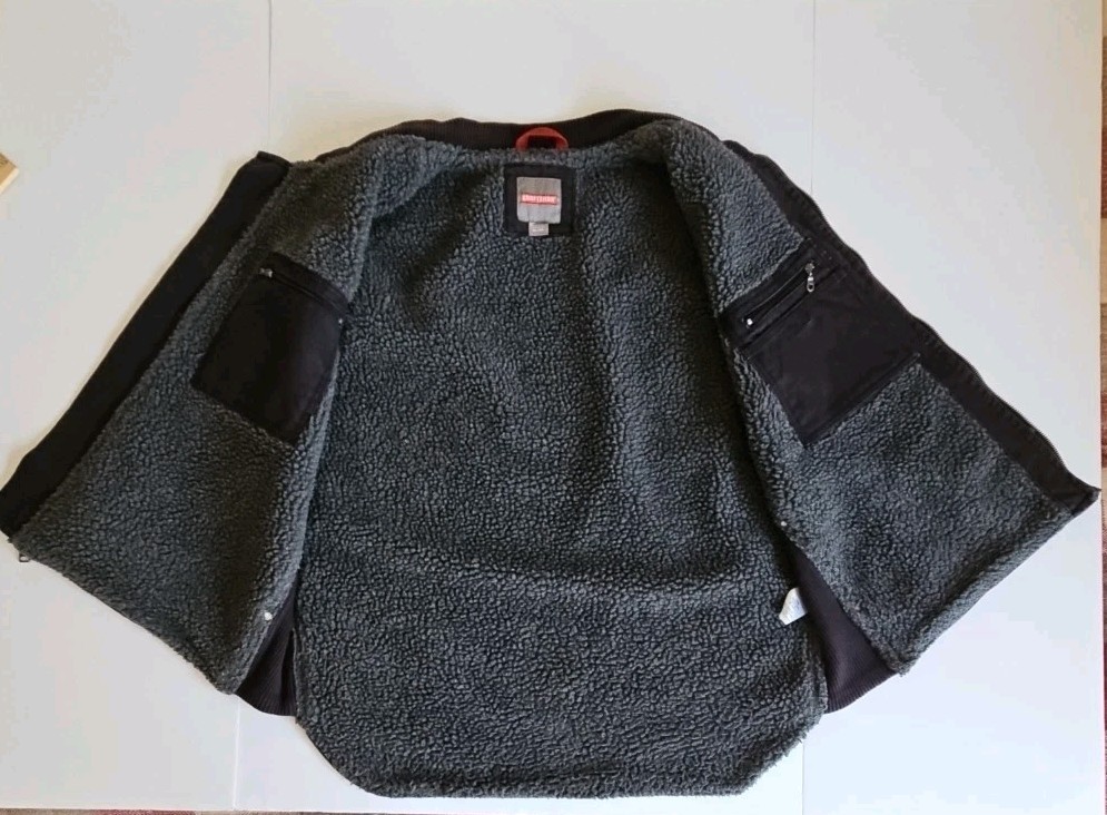 Craftsman Vest Grey Cotton Canvas Sherpa Lined Workwear 10 Pockets Men’s XL Vtg