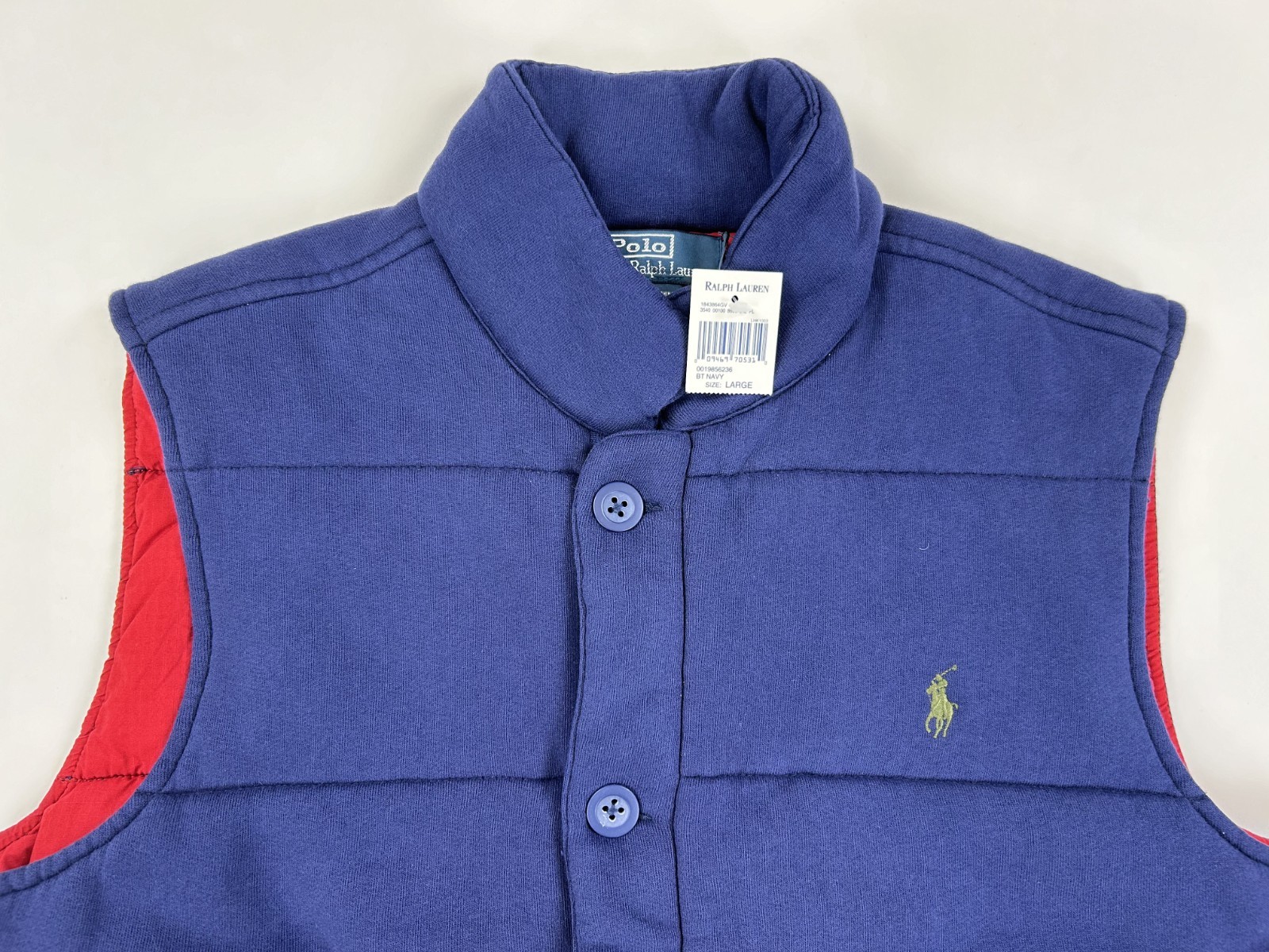 Polo Ralph Lauren Full Zip Sweat Vest – Blue w/ red Lining (Green pony) – Size L