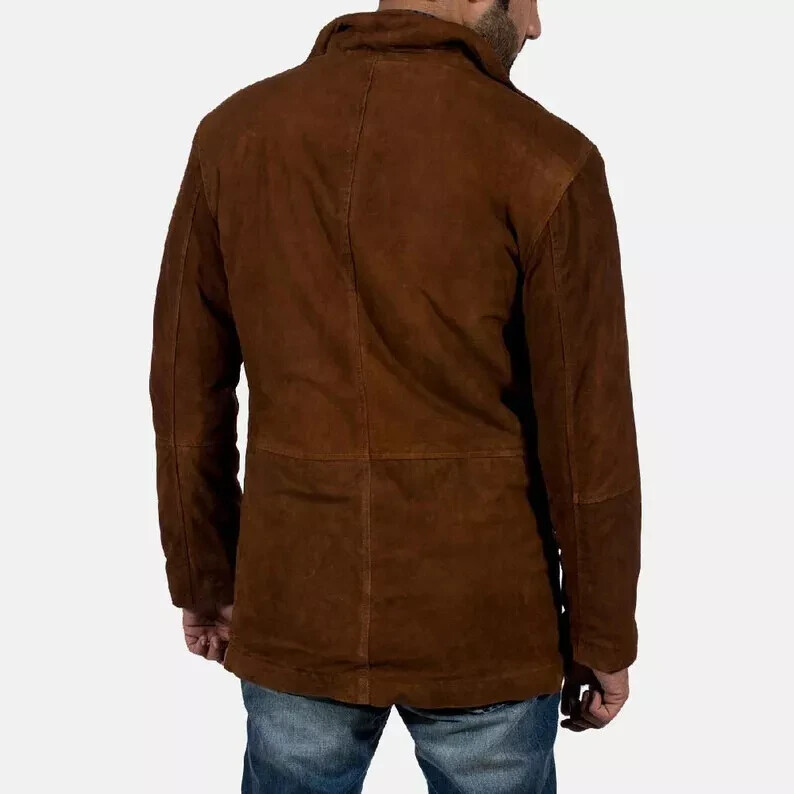 Men’s Brown 100% Pure Suede Leather Coat Elegant Formal Party Wear Biker Jacket
